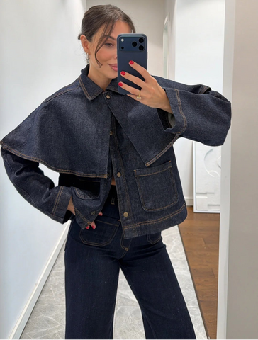 DENIM JACKET WITH CAPE DETAIL