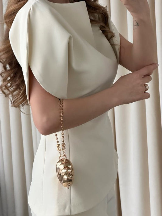 Beige Asymmetrical Waist-Fitted Set