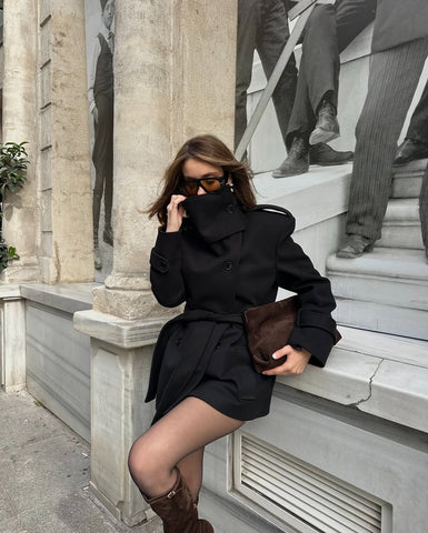 STAND-UP COLLAR BELTED CACHET JACKET