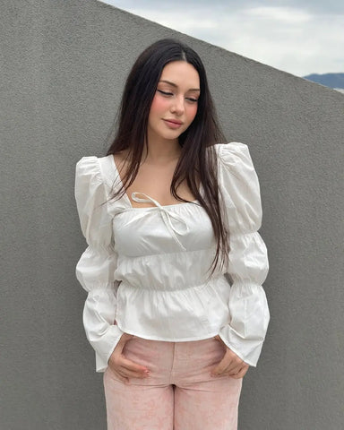 SQUARE COLLAR SHIRT WHITE BLOUSE