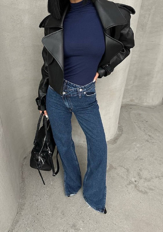 Double breasted high waist wide leg jeans