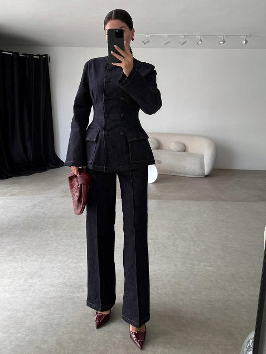 Navy Blue Helins Denim Suit