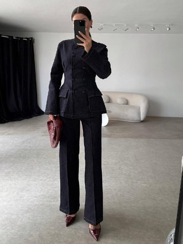Navy Blue Helins Denim Suit