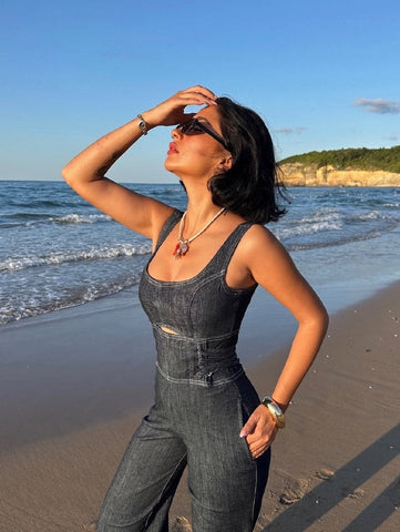 Wide Leg Belan Jumpsuit with Thick Straps Suit