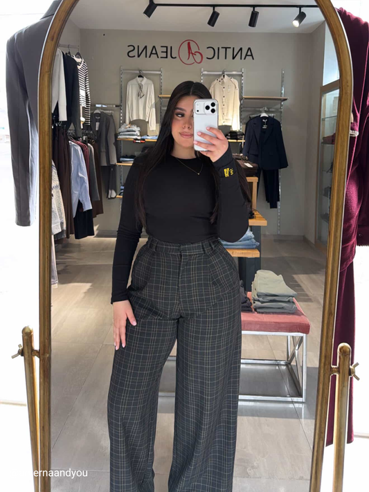 Black Plaid Palazzo Trousers