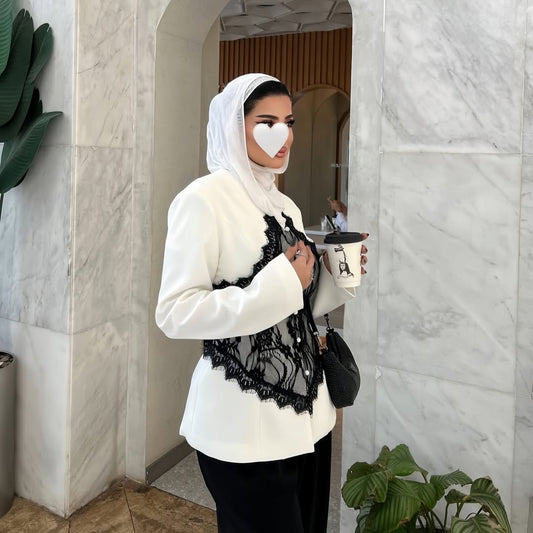 Lace Detail and V-Neck Design Blazer