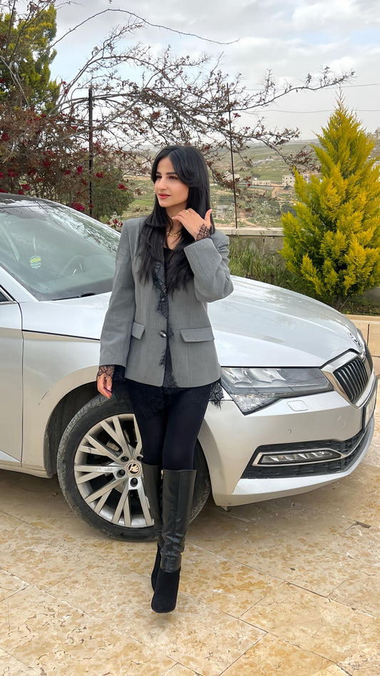 Grey with Lace Details Jacket