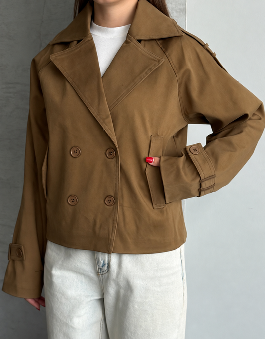 Sienna Camel Cropped Trench Jacket