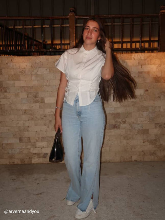 SIDE STRIP SHORT SLEEVE WHITE SHIRT