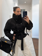 Black Arnica Stand-Up Collar Short Cashmere Coat