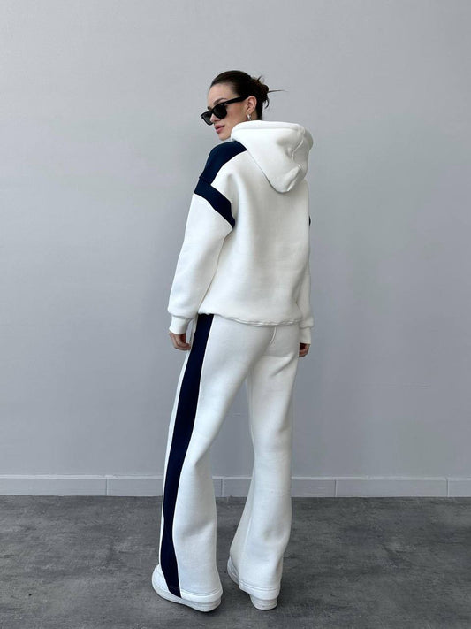 Custom Print Detail Striped White Tracksuit