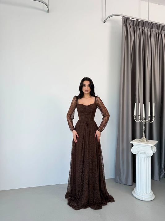 Romance Brown Lace Evening Dress