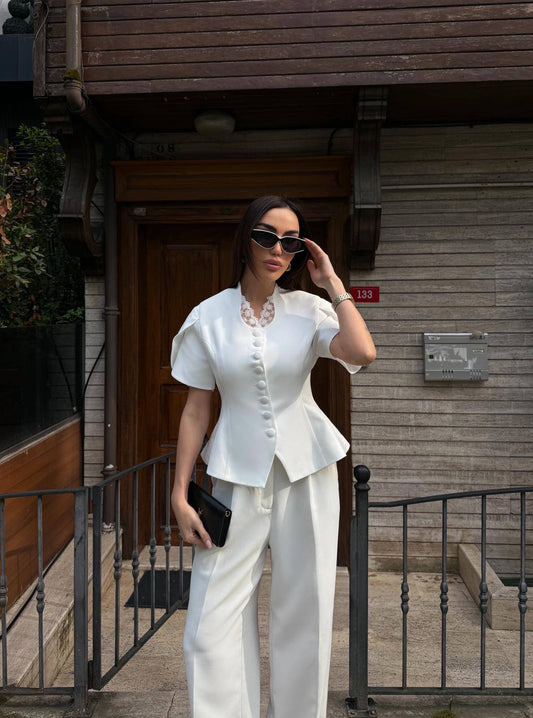 White Lace Collar Blazer Top