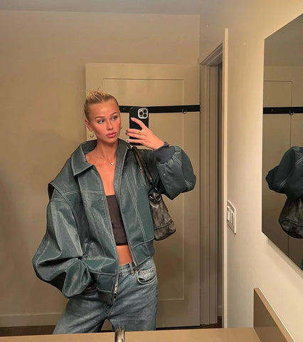 ARVERNA Oversized Contrast Deep Green Jacket