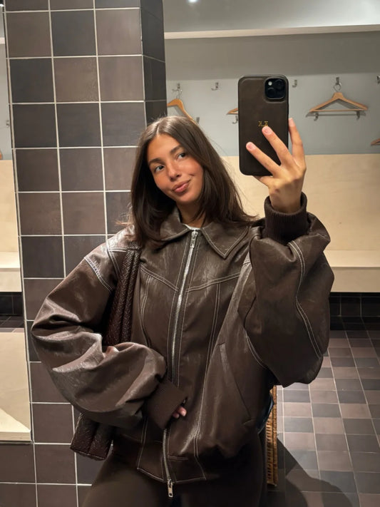 ARVERNA Oversized Contrast Brown Jacket