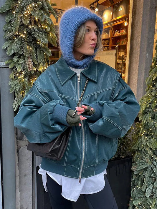 ARVERNA Oversized Contrast Deep Green Jacket