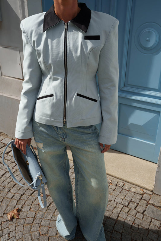 The Elodie Ice Blue Contrast Jacket