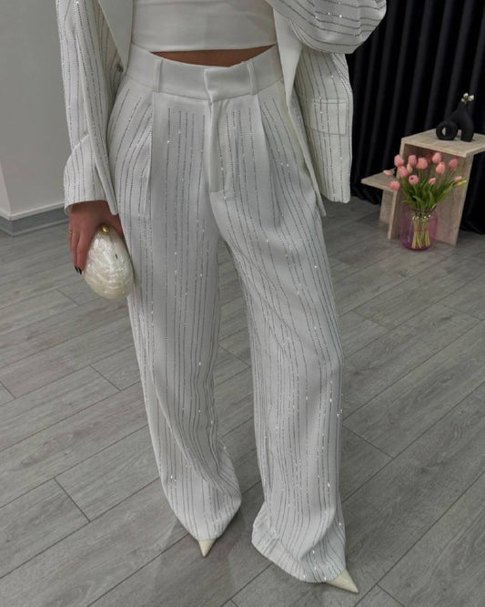 PREMIUM HIGH WAIST STONE WHITE PALAZZO PANTS