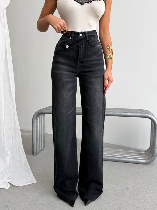 Black Asymmetric Wide Leg Jean