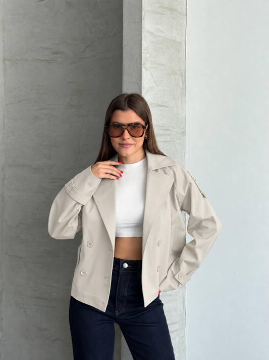 Sienna Beige Cropped Trench Jacket