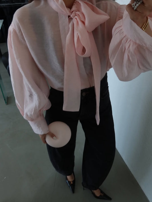 Neckline Tie-Up Balloon Sleeve Blouse