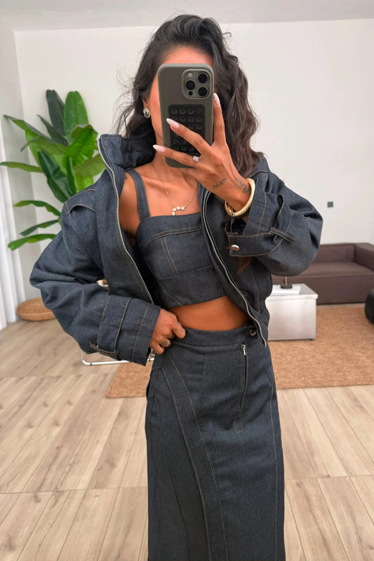 Avery Charcoal Denim Three-Piece Set