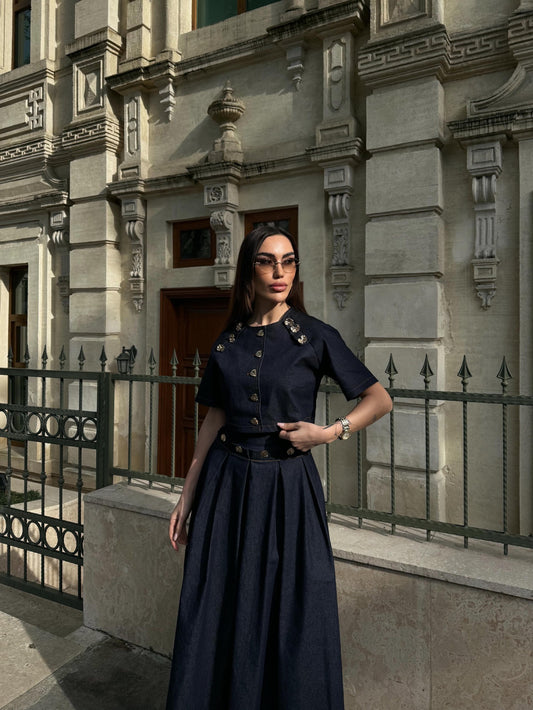 Gold Buttoned 3-Piece Designer Denim Set