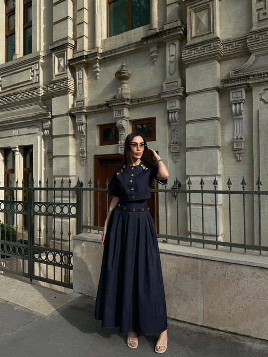 Gold Buttoned 3-Piece Designer Denim Set