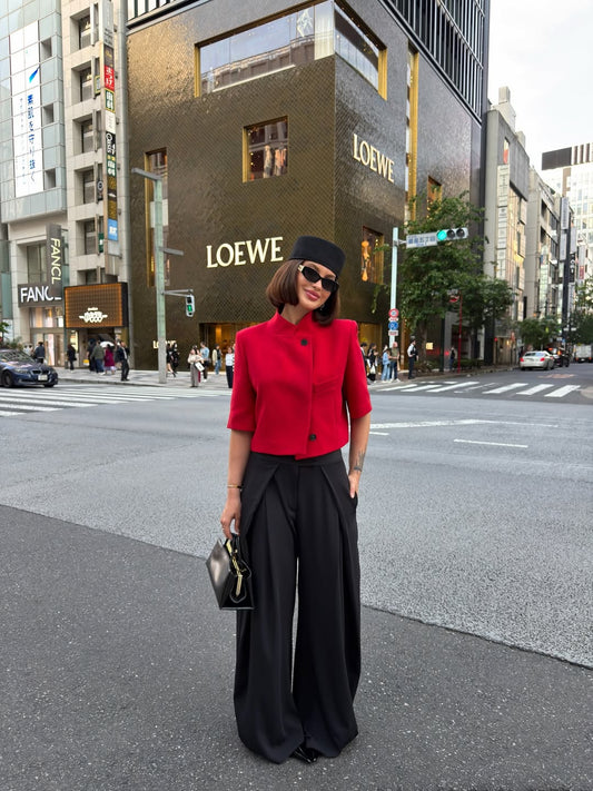 Red Short-Sleeved Crop Blazer Jacket