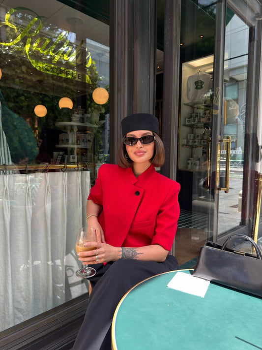 Red Short-Sleeved Crop Blazer Jacket