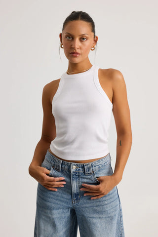 Ribbed sleeveless cross back blouse