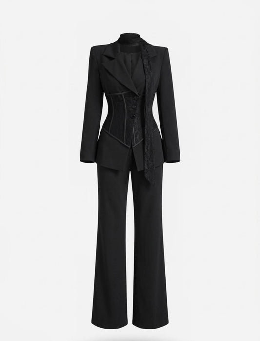Midnight Lace Corset Black Suit