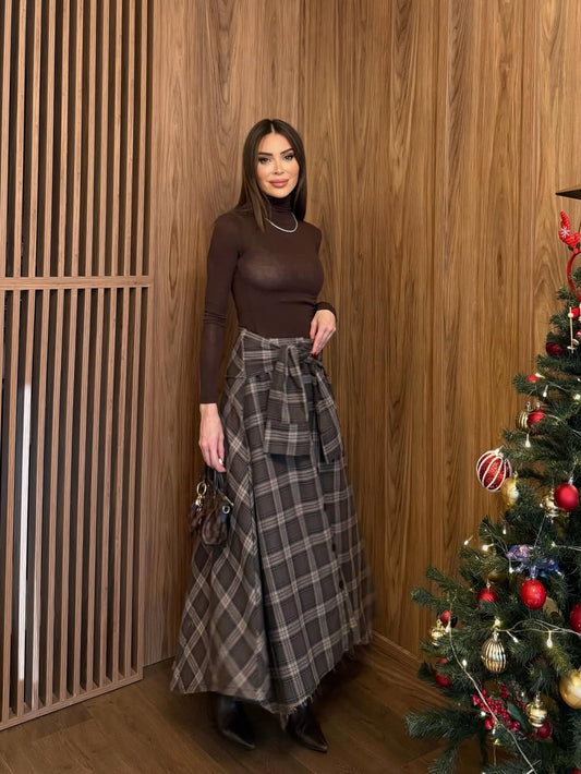 Plaid with Tie Detail Skirt