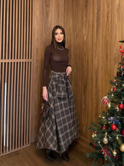 Plaid with Tie Detail Skirt