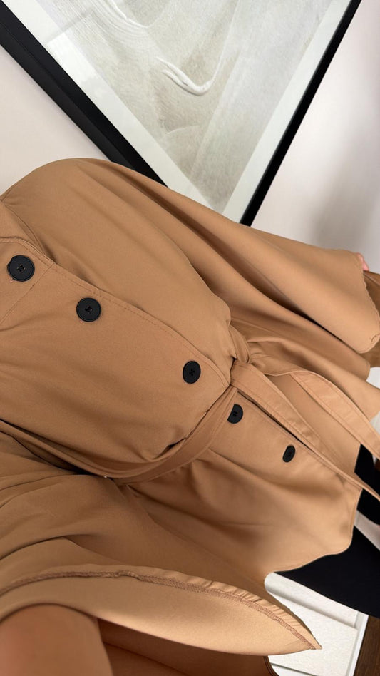 Elara Camel Belted Cape Jacket