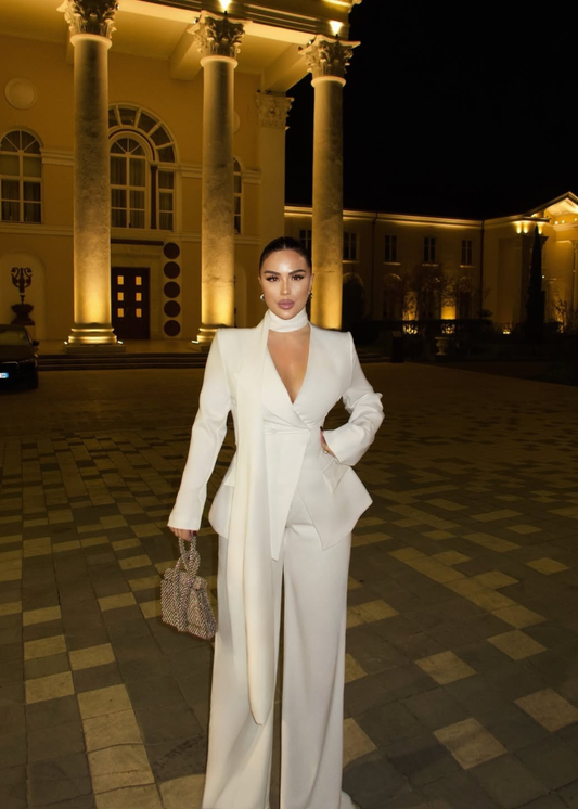 Waist-Fitting White Suit