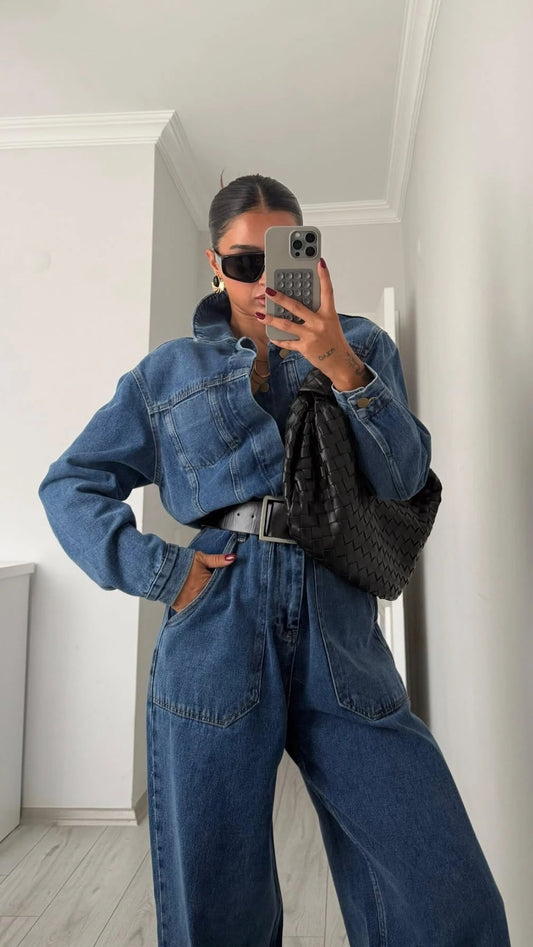 Avery Blue Denim Utility Jumpsuit