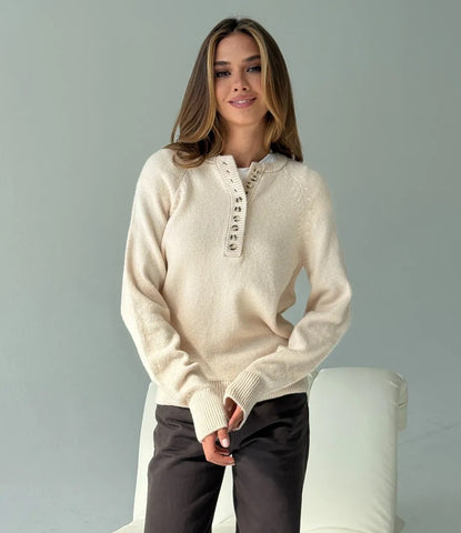 WOMEN HALF-BUTTONED WINTER KNITWEAR SWEATER