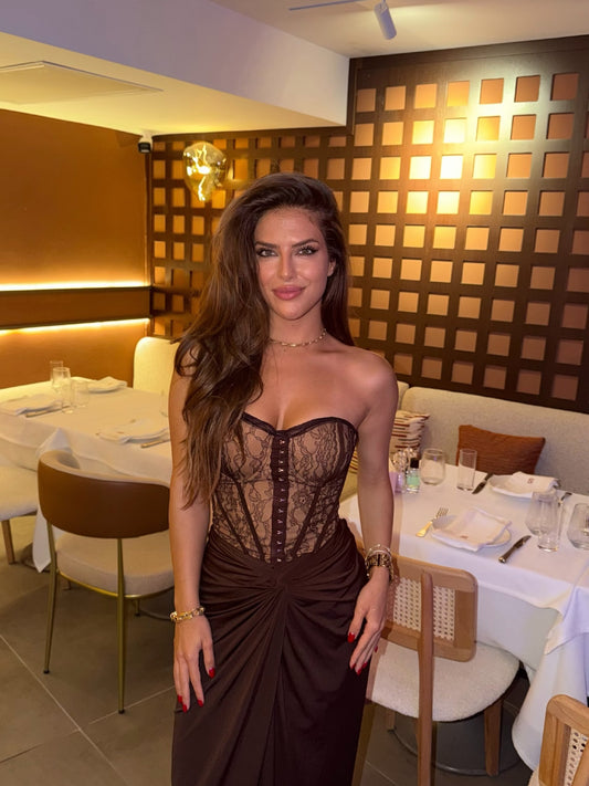 Mocha Lace Corset Maxi Dress