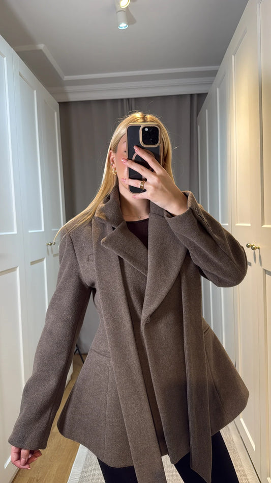 Brown Shawl Detailed Lined Premium Design Cashmere Jacket