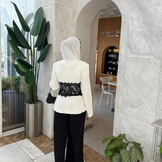 Lace Detail and V-Neck Design Blazer