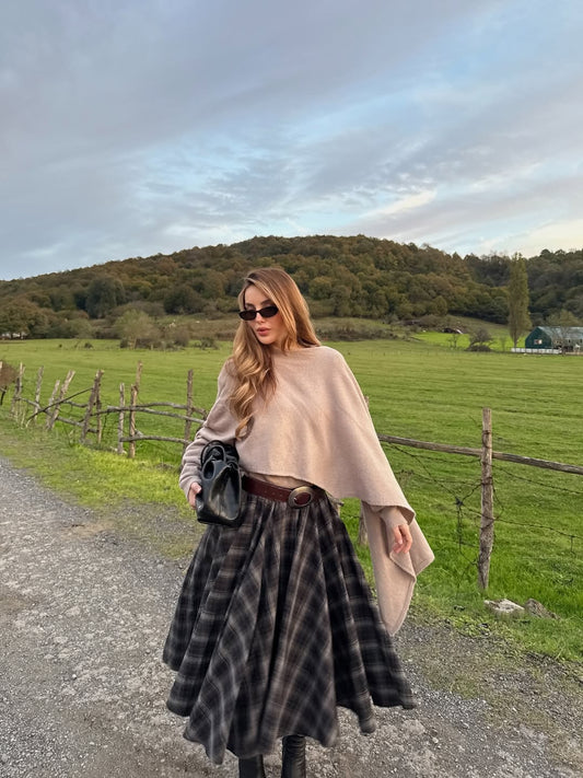 PLAID PATTERNED MIDI SKIRT