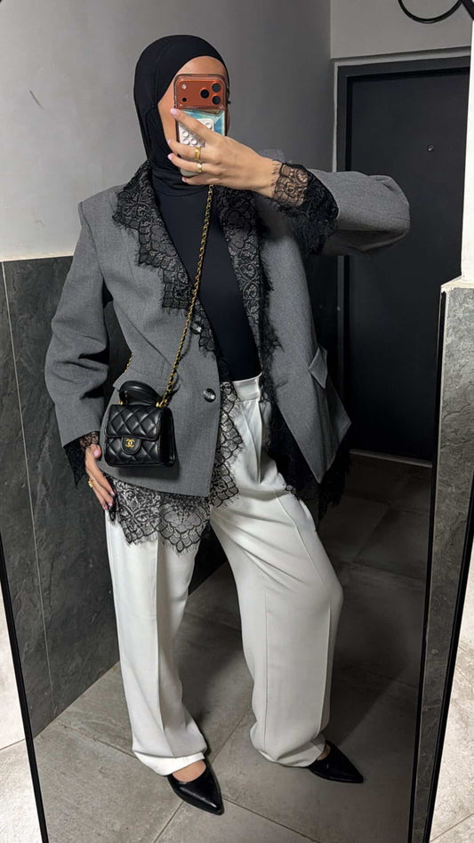 Grey with Lace Details Jacket