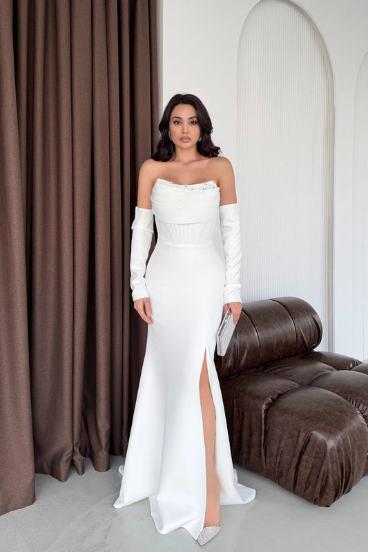 Lina's Embellished Evening in White Dress
