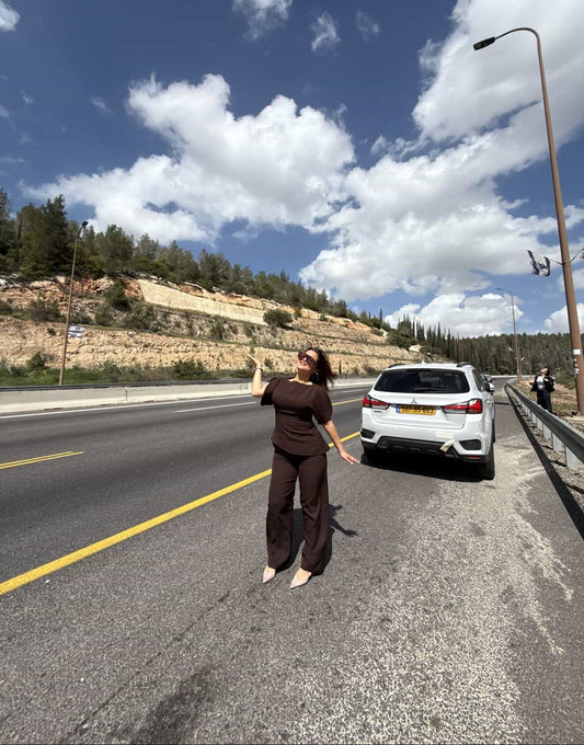 Brown Asymmetrical Waist-Fitted Set