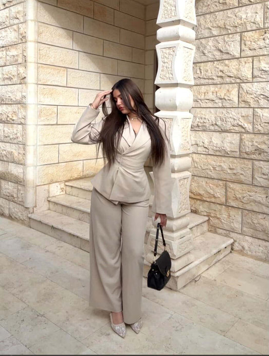 Beige 4-Button Side Suit