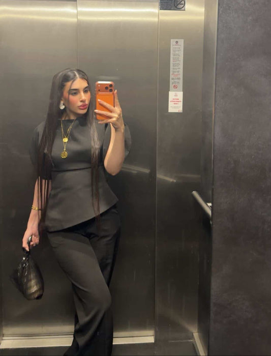 Black Asymmetrical Waist-Fitted Set