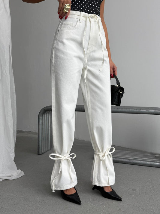 Bow Detail White Jeans