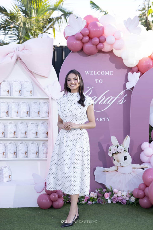 White Padded Waist-Fitted Polka Dot Dress