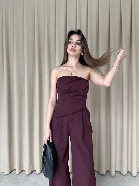 Strapless Draped Two-Piece Set